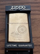USS Pyro AE 24 Zippo Lighter Brass Vintage-with Original Box-US Navy