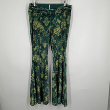 Free People Emerald Green Hold Me Closer Velvet Bell Bottoms Pants Size Large