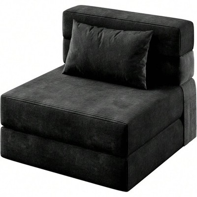 Klappbares Schlafsofa Schlafsessel Single umbaubar Futon Couch mit Kissen mattr