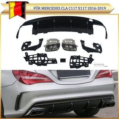 Heckdiffusor Lippe Schwarz Glanz für Mercedes CLA C117 X117 16-19 Mit Endrohre