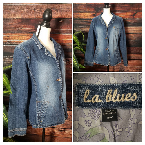 LA Blues Vintage Jean Jacket Plus Size 18 W Blue Denim Womens L.A. Blues