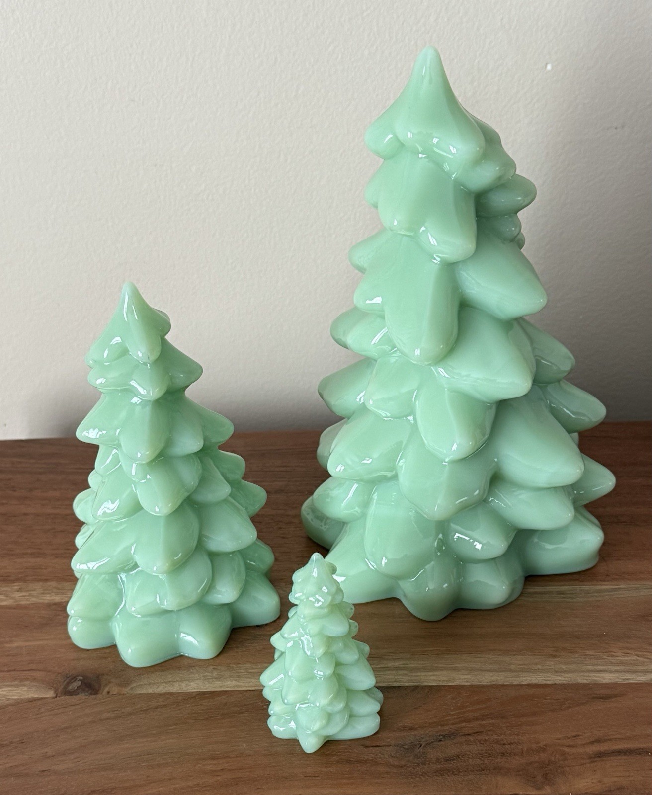 Mosser Glass Christmas Tree Set - 3 sizes - JADE / JADEITE Holiday Decor