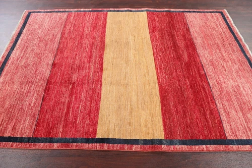 Handmade Multicolor Gabbeh Oriental Area Rug 5x8 Ft Striped Modern Wool Carpet - Picture 14 of 20