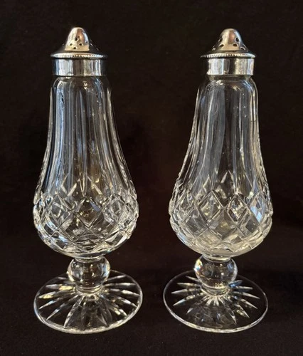 VTG Waterford Signed Crystal Lismore Footed Salt & Pepper Shaker Set , Ireland