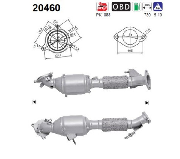 Katalysator As 20460 FüR Ford Max 2 Dxa CB7 Ceu Focus 3 Turnier Van Ecoboost-image
