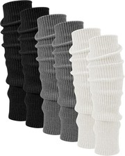 3 Pairs Cashmere Leg Warmers Women Soft Warmer Wool Winter Black, Beige, Gray