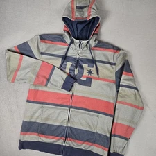 VTG DC Skateboarding Hoodie Mens 2XL Striped Sweatshirt Y2K Cyberpunk Hip Hop