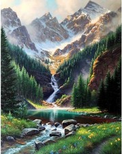 Paint by Number Mountains waterfall DIY Painting On Horizontal, multicolor