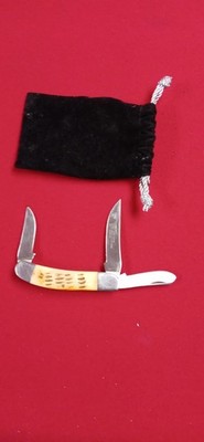  Antique Camel Bone Folding Pocket Knife 3 Blade with cloth sack