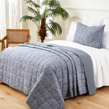 Softpage Navy Quilts Twin Quilt Cotton Twin Quilt Bedding Set2-Pieces Quilted