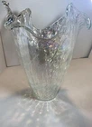 Vintage Iridescent Clear Glass Wave Handkerchief Rim Murano Style Vase 14.5" T