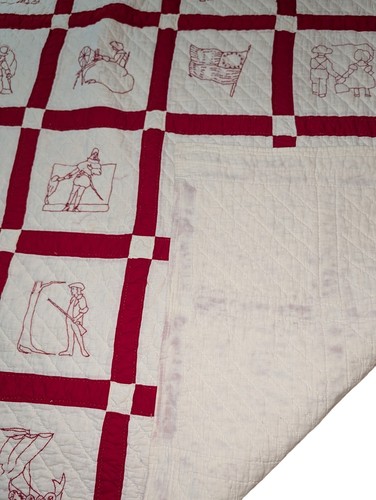 Rotarbeit Kolonial bestickt Quilt Anfang 1900 Zwilling 83x67 - Bild 11 von 21