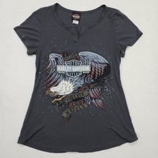Harley Davidson T Shirt Womens Small Black Rhinestone Eagle Forever Two Wheels