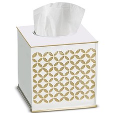Diamond Lattice Tissue Cover Square - White and Gold Tissue Holder with Botto...