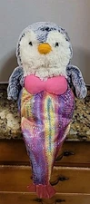 AURORA WORLD SITTING GRAY & WHITE PENGUIN & SHIMMERING MULTICOLOR MERMAID TAIL