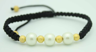 Macrame Beaded Bracelet with Gold Brass and Pearl Beads NEW
