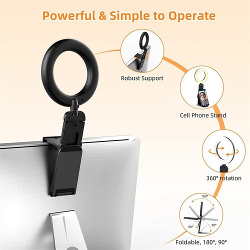 LED Ring Fill Light Clip On Flexible Stand Rechargeable Video Selfie Universal - Photo 7 sur 15
