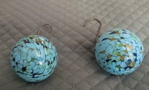 Hand Blown Art Glass Blue Ornaments 2.5" Set Of 2 - Picture 7 of 9