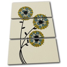 Vintage Abstract Flower Floral TREBLE CANVAS WALL ART Picture Print