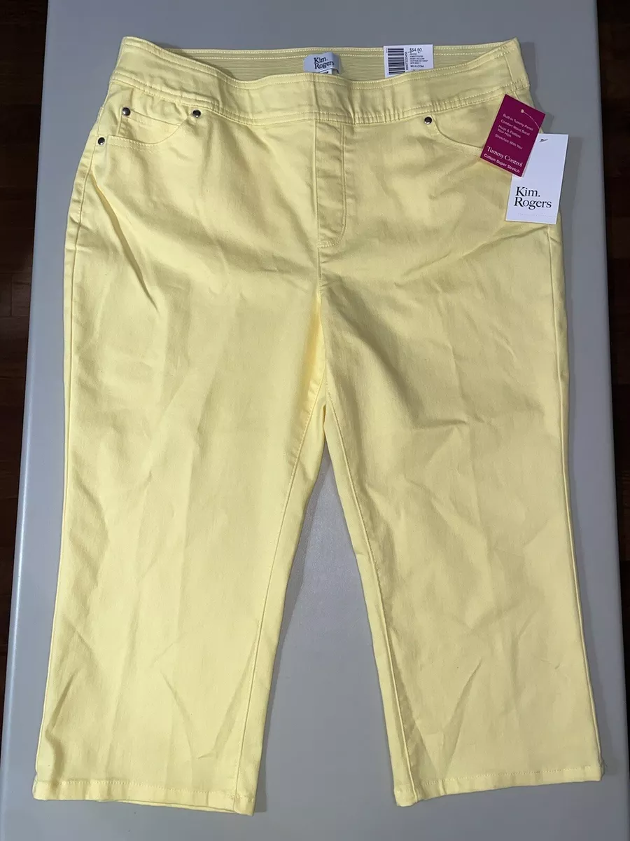 Kim Rogers Women's Cotton Super Stretch Capri Pants Tummy Control Yellow 12P