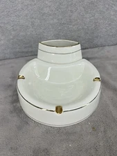Vintage 2 Piece Porcelain Ceramic Ashtray And Cig Holder With Gold Rim 6.5"