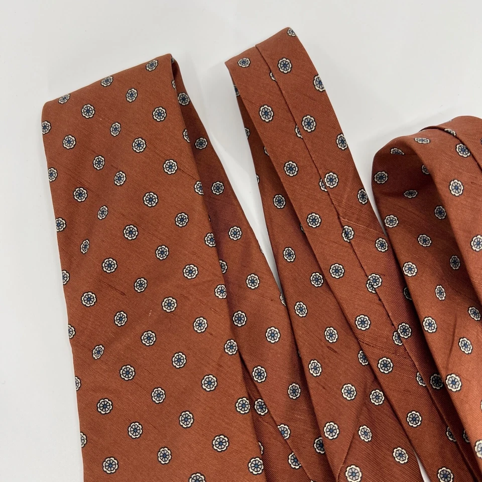 Corbata vintage Bert Pulitzer para hombre camisa marrón corbata seda pura EE. UU. rueda engranaje estampado Foto 3 de 4
