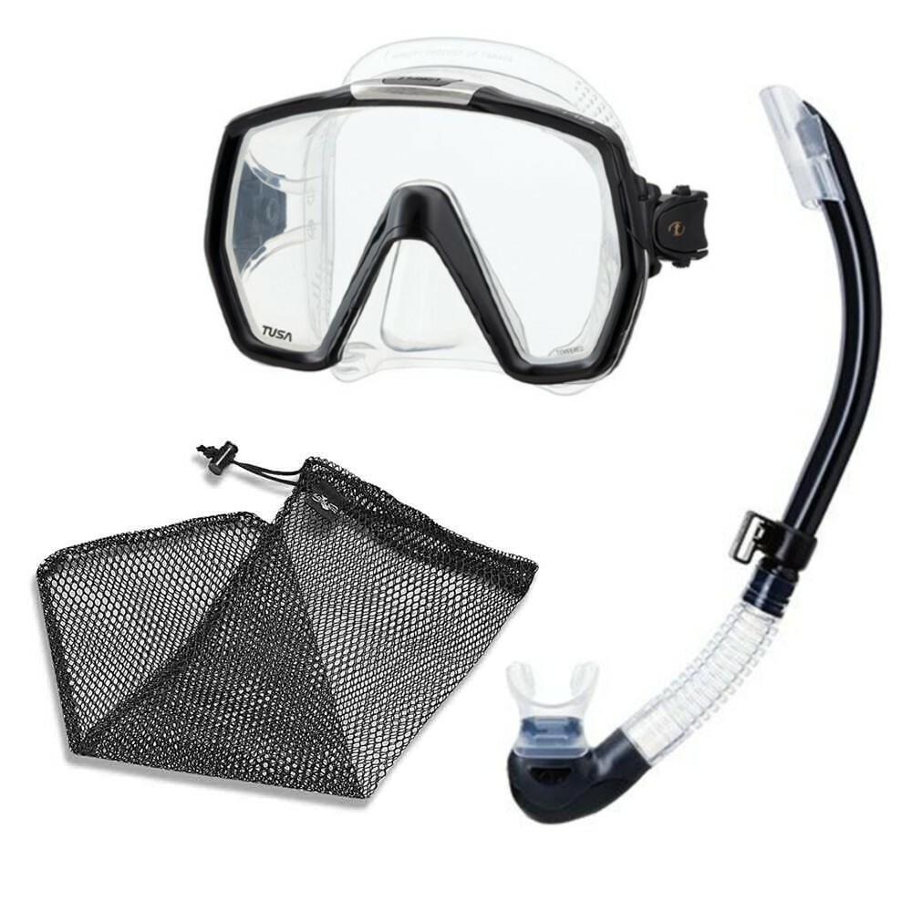 Tusa M-1001 Freedom HD Mask, Platina II Semi-Dry Snorkel, DiveCatalog Mesh Bag