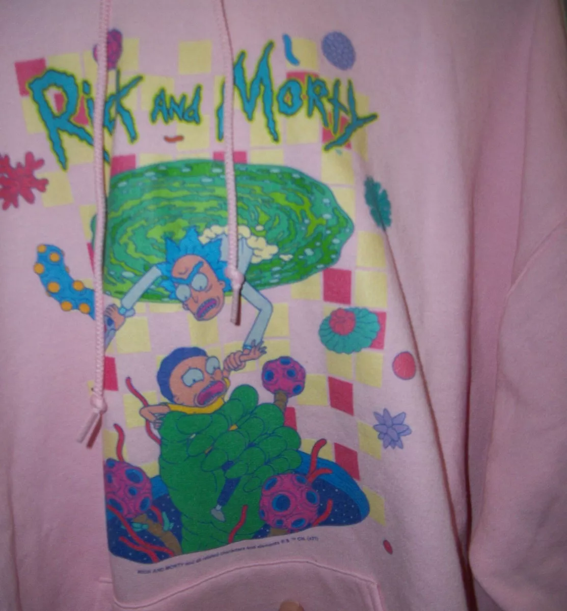 Rick and Morty Falling Portals - Pink Pullover Hoodie XL | eBay