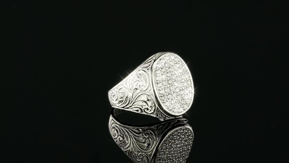 Large Oval Mens Real Solid 925 Sterling Silver Iced CZ Pinky Large Oval Mens Real Solid 925 Sterling Silver Iced CZ Pinky
