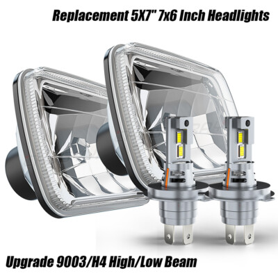 Pair 5x7 7x6 inch LED Headlights Hi-Lo Beam for Nissan Pickup Hardbody D21