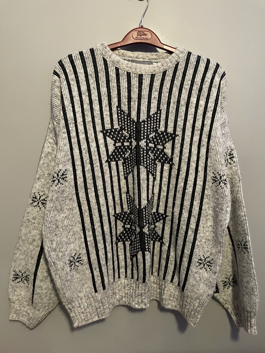 Vintage Le Tigre Snowflake Sweater Gray Black Mens XL Tall Christmas (C217)