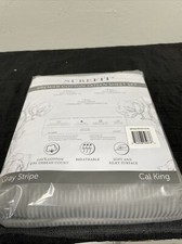 California Cal King Surefit Premier Cotton Sateen Sheet Set 230 TC Grey Stripe