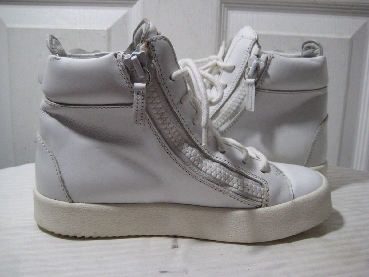 Giuseppe Zanotti White Leather High-Top Sneakers Wing-Detail