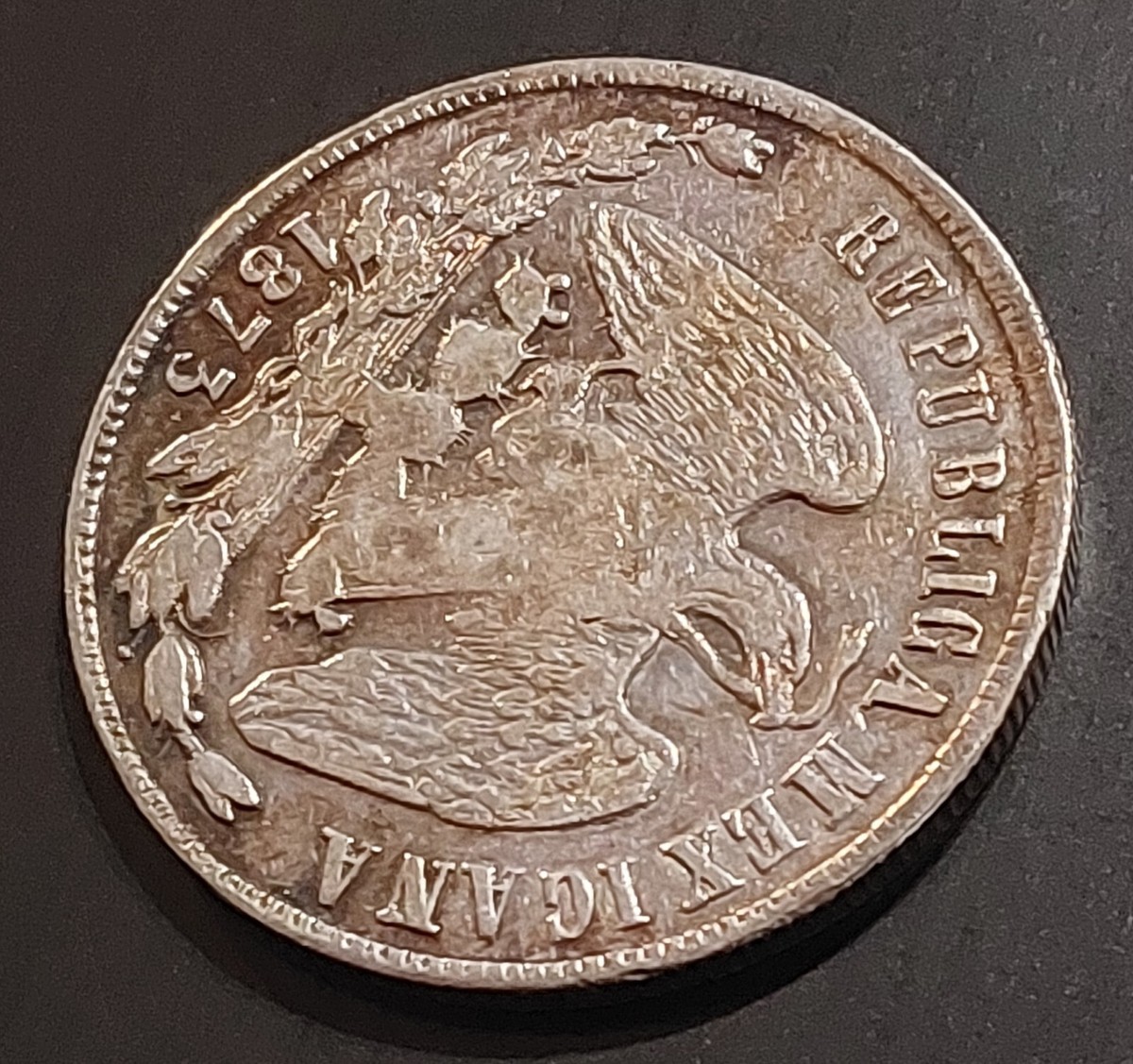 1873 OA E Mexico Silver 1 Peso Coin RARE MINT Tough Date Antique