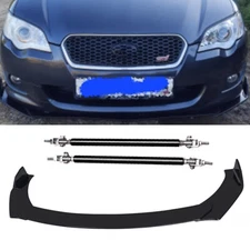 For Subaru Front Bumper Lip Spoiler Splitter Body Kit Strut Rod Glossy Black