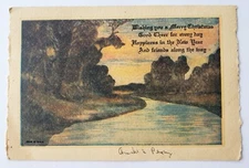 Antique Arts and Crafts Christmas Card - Moody Landscape