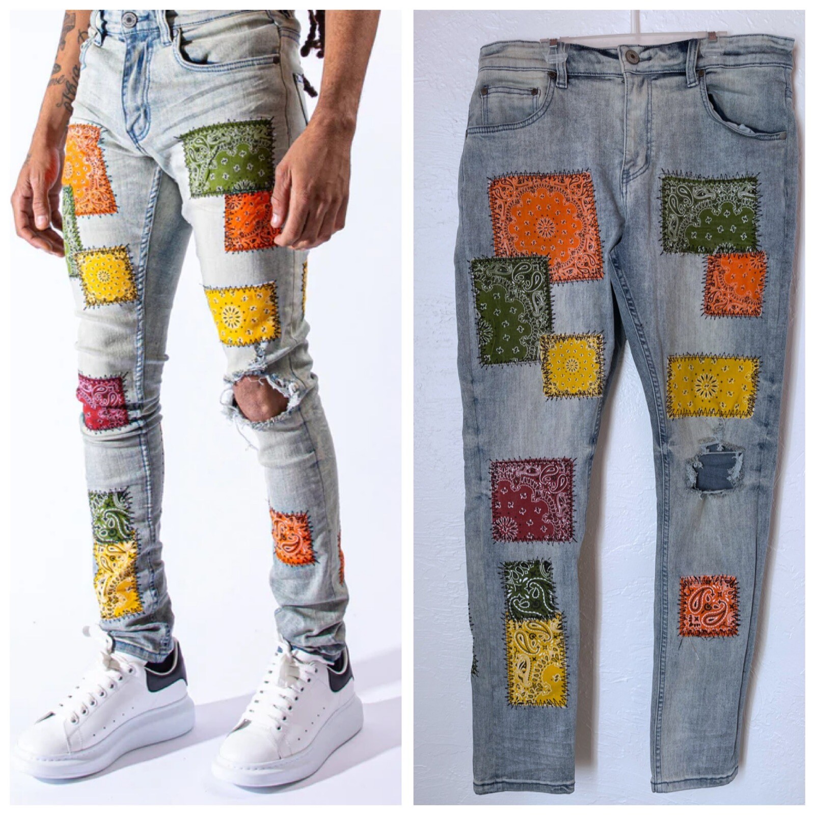 Serenade Freestyle Patchwork Colorful Skinny Dist… - image 1