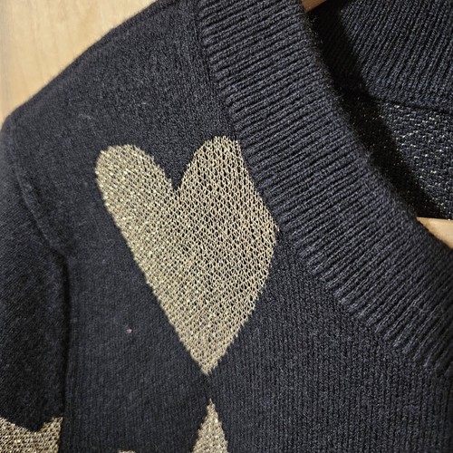 525 America Black Gold Stars and Hearts Wool Blend Crew Neck Sweater Sz M Nwt - Picture 4 of 14