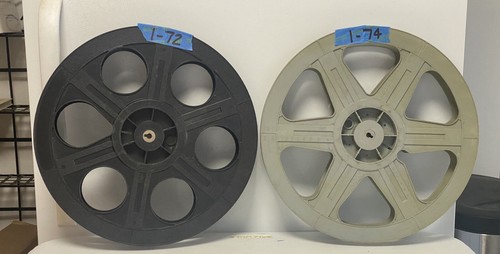 (2) Authentic Vintage 35mm Movie Film Reels Reel 14.5in Plastic. Black/Grey