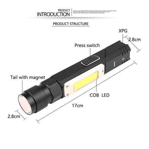 Linterna de trabajo magnética recargable USB LED COB antorcha faro camping - Imagen 3 de 12
