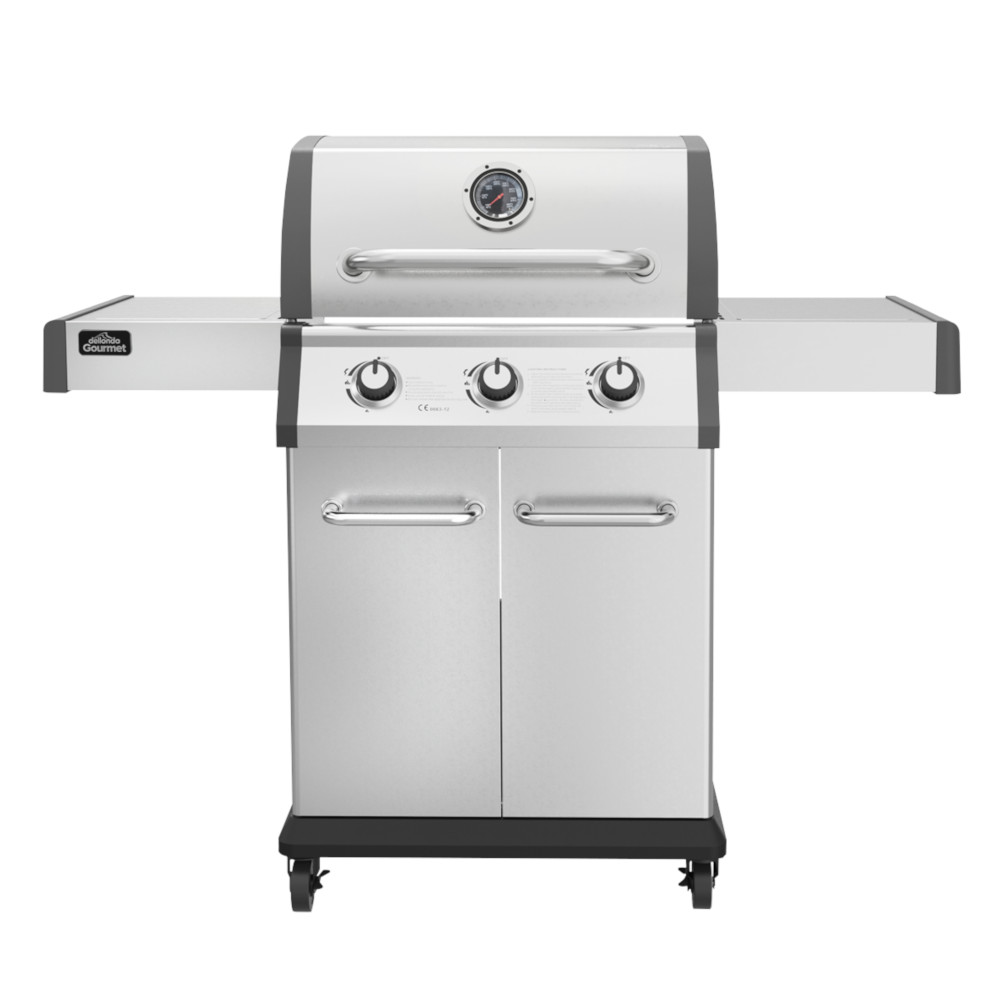 Gas BBQ Grill Piezo  Stainless Steel Wheels 3 Burner Deluxe B Dellonda DG16