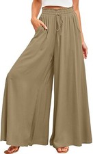 Women's Comfy Drawstring High Waist Wide Leg Casual Palazzo Culottes Pants