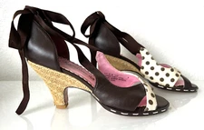 Poetic License Fit To Be Tied Sandal Heel Open Toe Leather Tie Brown Size 7 EUC