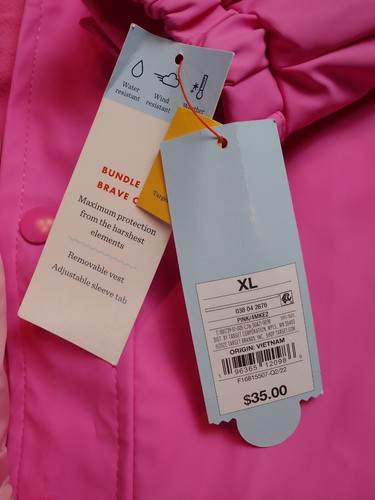 Cat & Jack sz XL Kids Girls Pink Rain Coat Warm Lining - Zip Convertible NWT - Picture 3 of 5