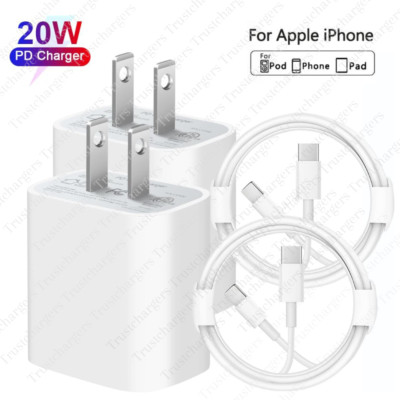 20W PD USB-C Fast Charger Adapter Type-C Cable For iPhone 14 13 12 11 Xs 8 6 Lot