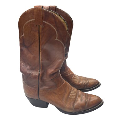 VTG Tony Lama Mens Size 10.5 B Cognac Brown Leather Western Cowboy Boots #5084 VTG TONY LAMA #5084 Leather Cowboy Western Boots Cognac  main image 3