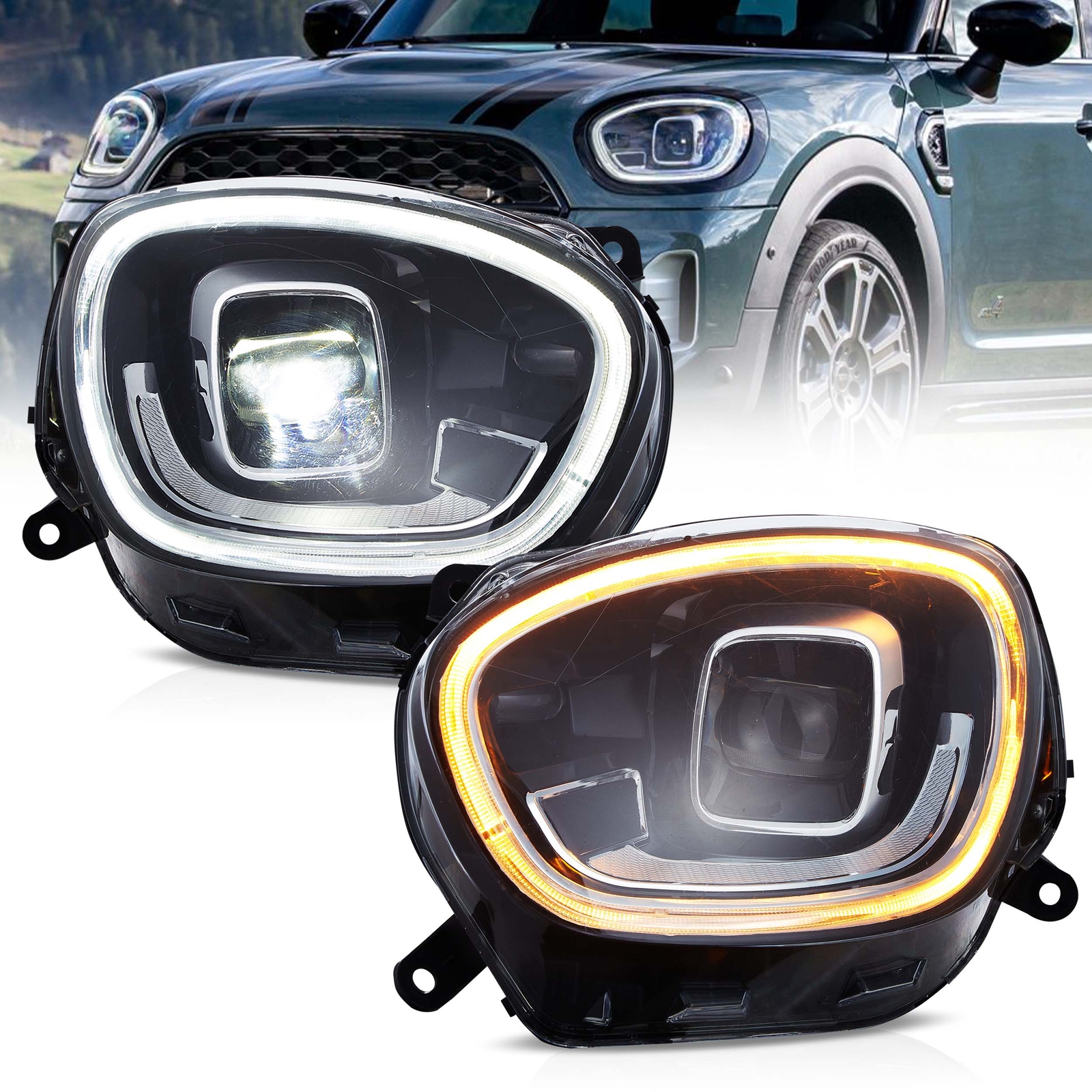 VLAND Projector LED Headlight For 2017-20 Mini Cooper Countryman F60 w/Animation