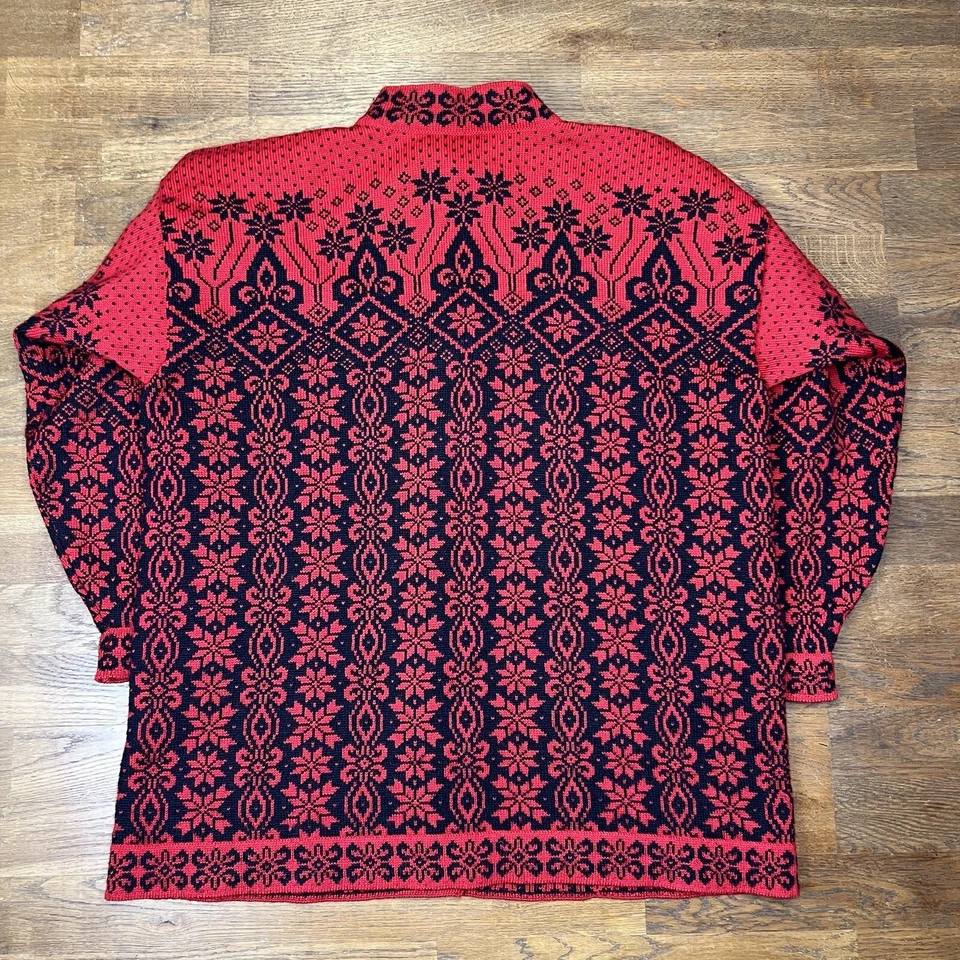 Pull nordique décontracté vintage DALE OF NORWAY Dale 100 % laine rouge noir ... - Photo 2/4