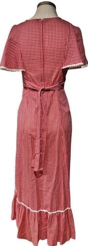 Vintage 1970's Gingham Red Maxi Dress 7/8 Hippie Boho Milkmaid Plaid - Picture 2 of 2