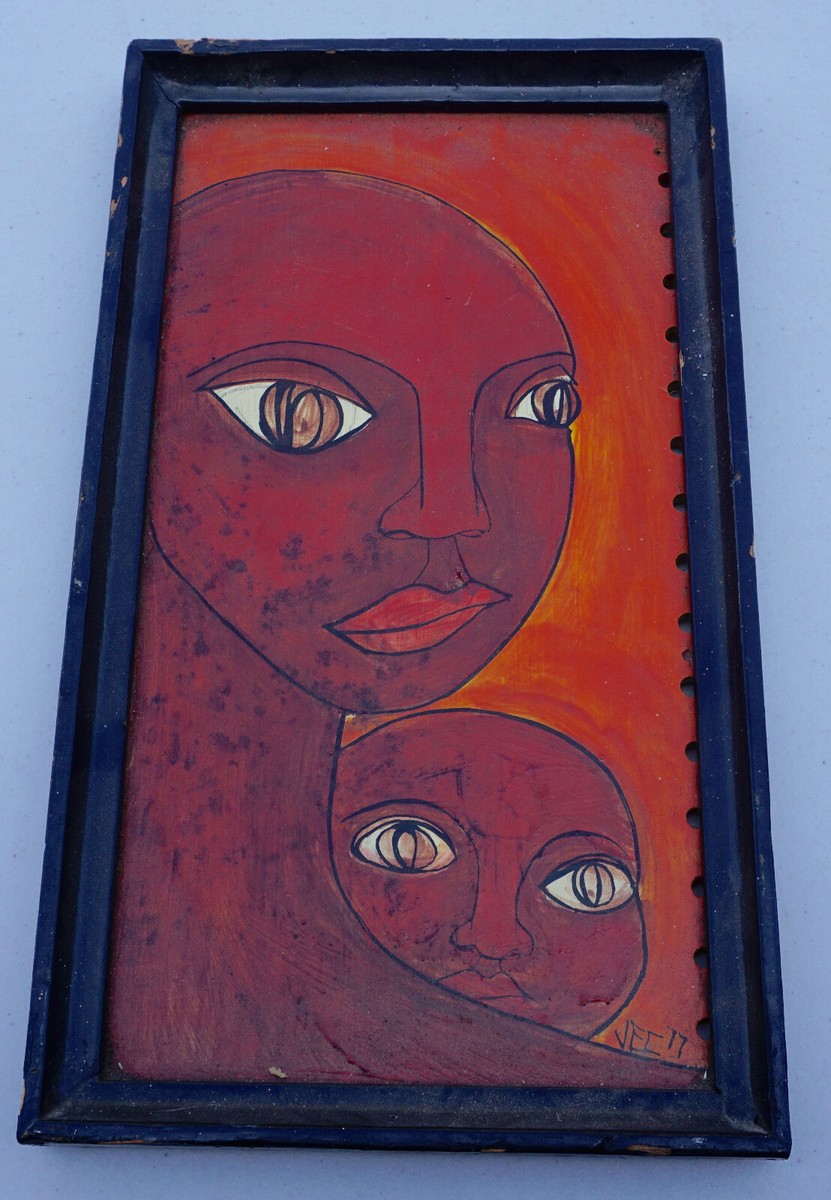 Vintage Original African Art Oil Painting Framed Jenifer E